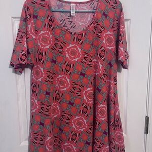 LuLaRoe Pink and Green Geometric Short Sleeve Top